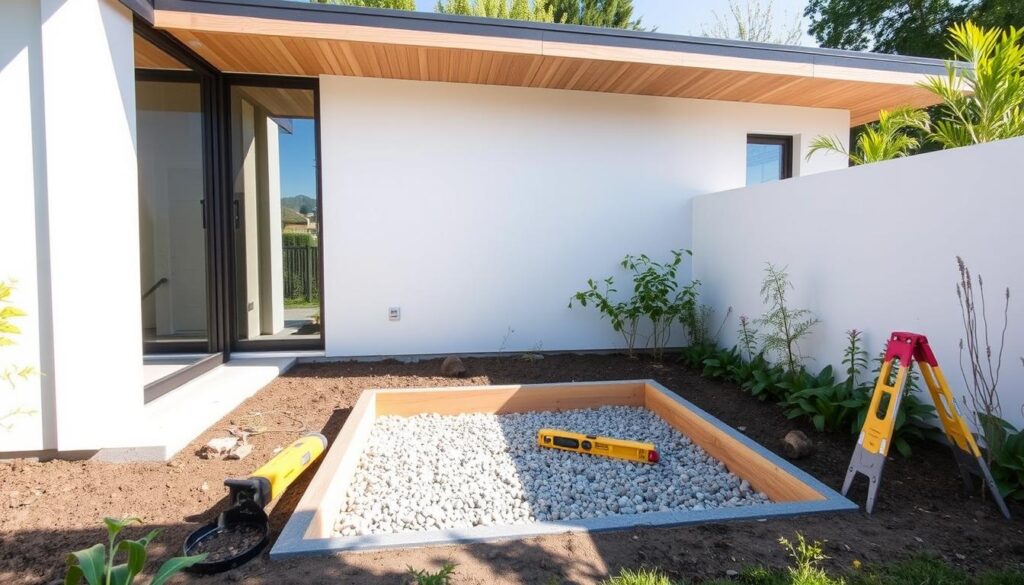 Gartenhaus Flachdach Fundament Vorbereitung