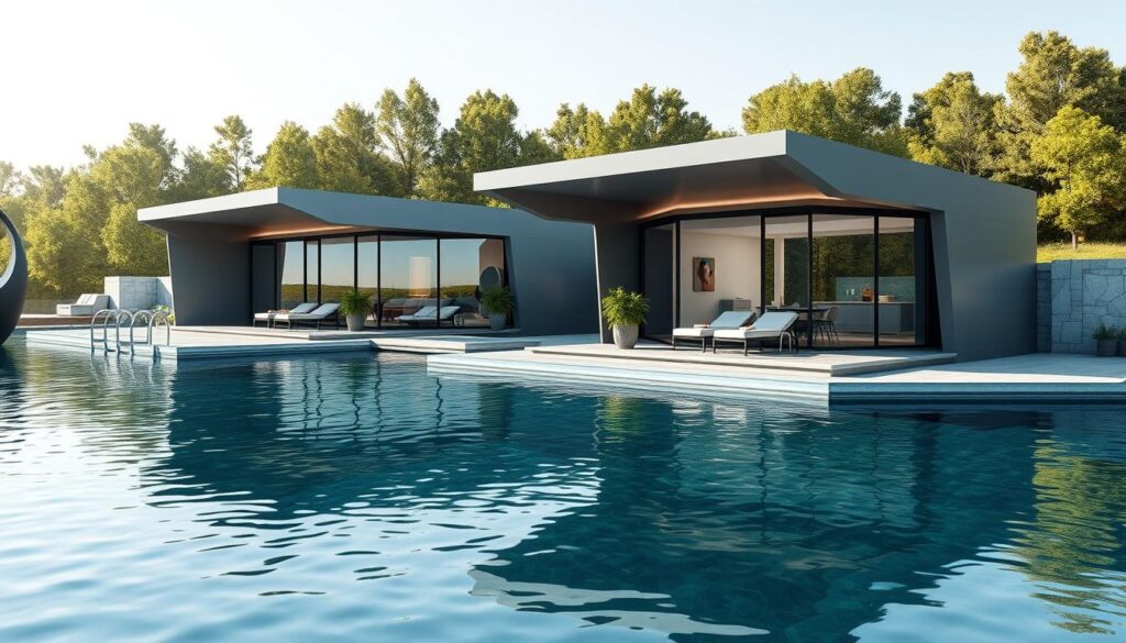 Moderne Poolhäuser aus Metall und Kunststoff