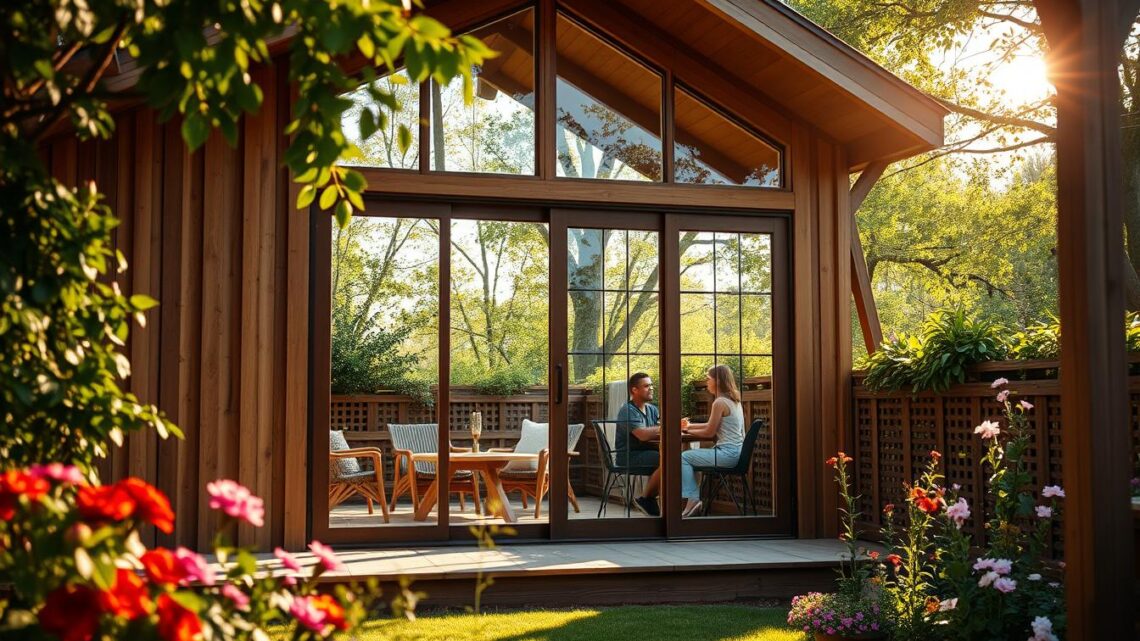 Holz-Gartenhäuser mit Glas-Schiebetüren kaufen