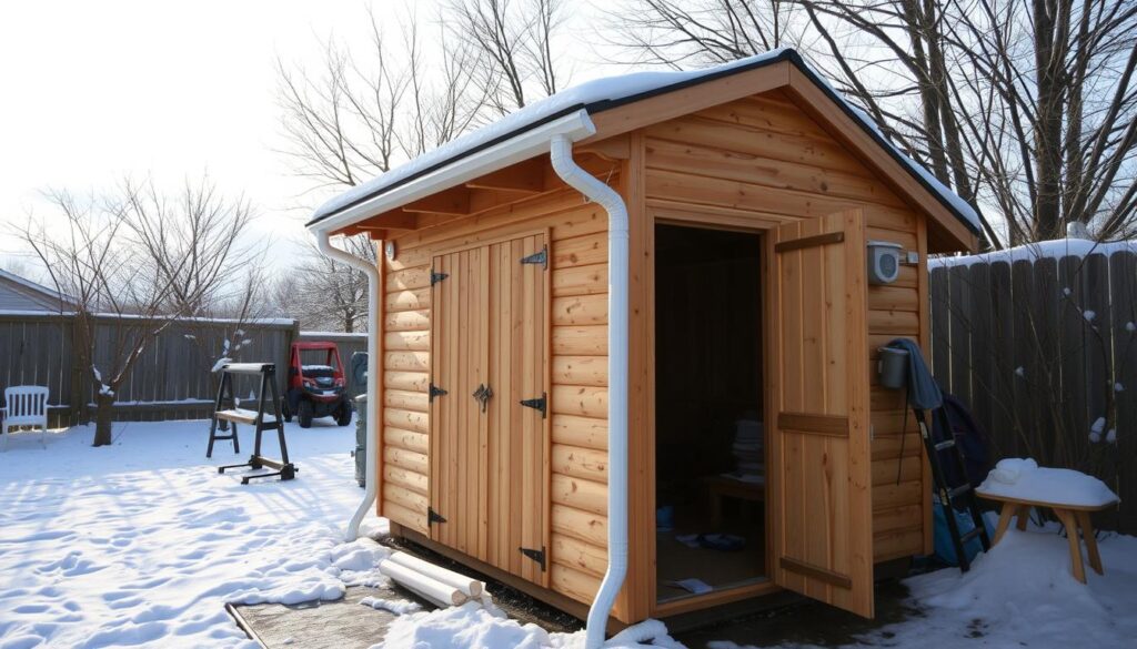 Wintervorbereitung Regenwasserableitung Gartenhaus