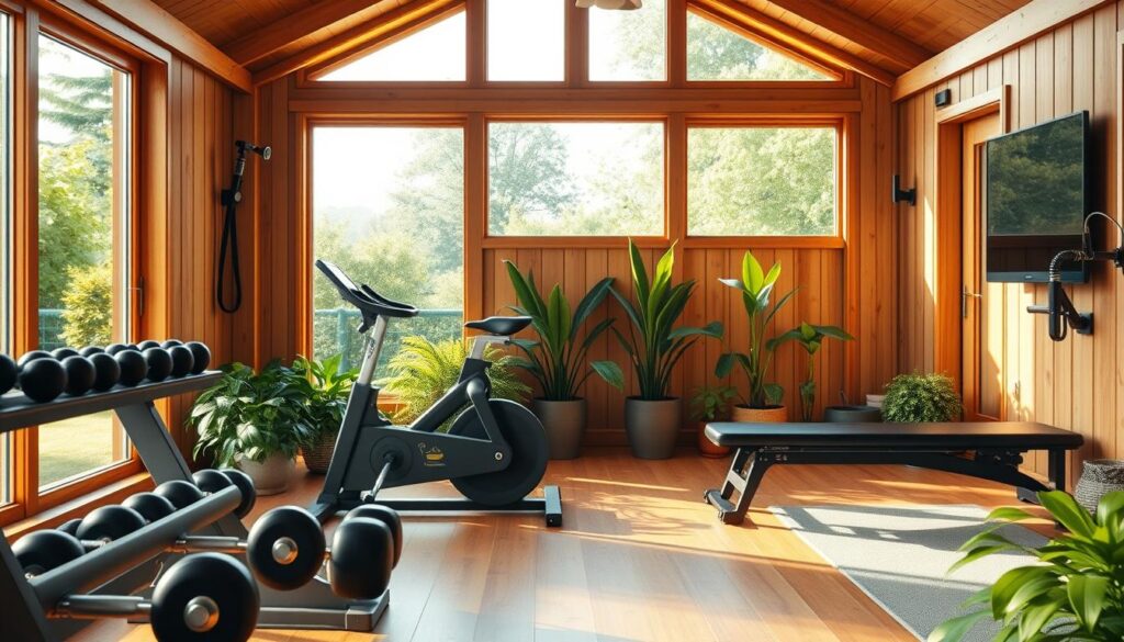 Fitnessgeräte im Gartenhaus